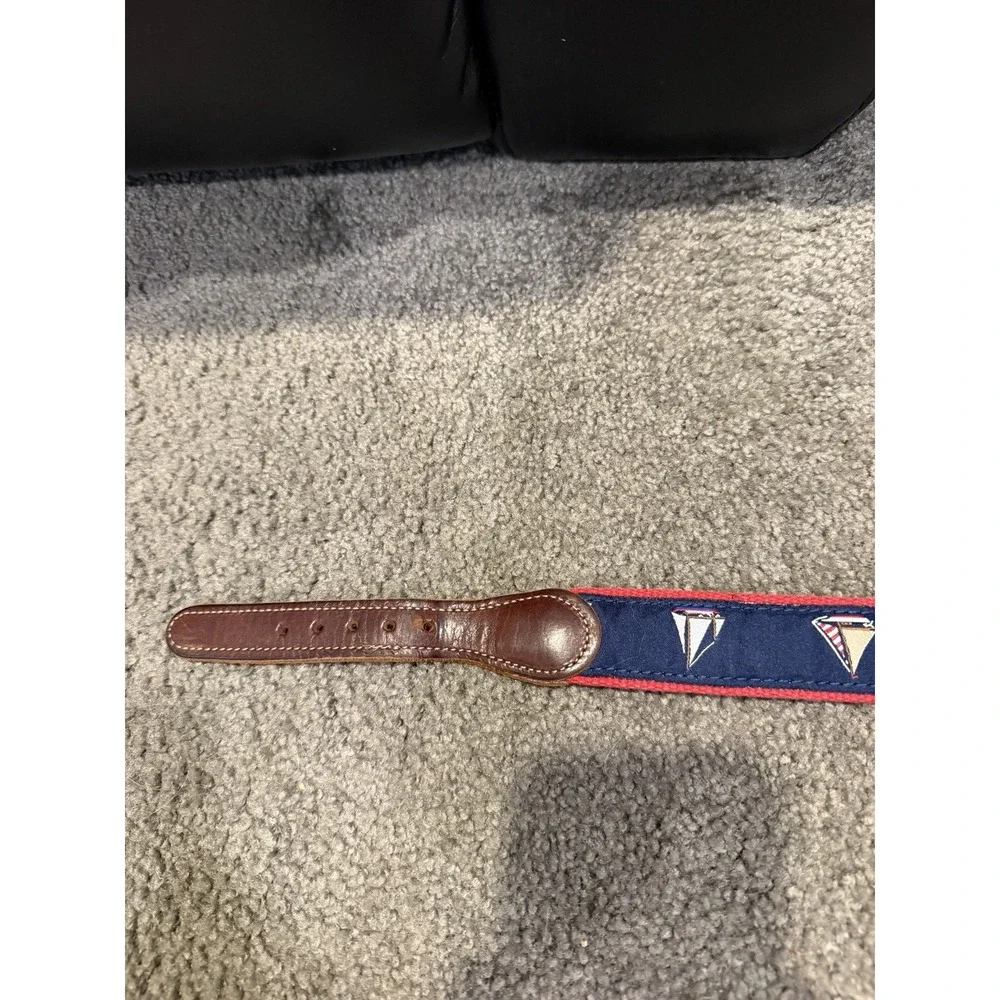 Preston Belt Size 24 Sail Boat Leather Brass Canvas Nautical Preppy Yacht Coast